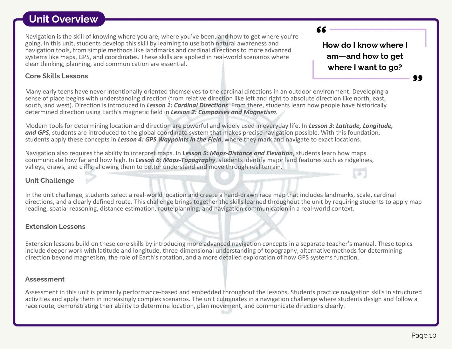 Navigation Teacher Manual: Unit overview, source page 10