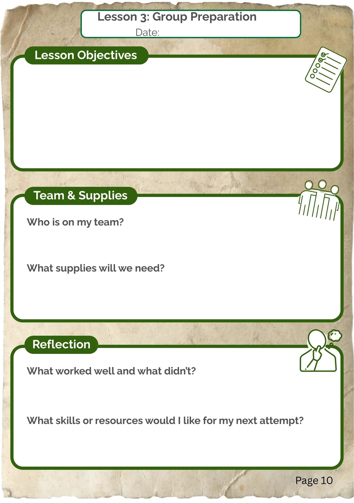 Preparation Adventure Journal: Planning and reflection, page 10