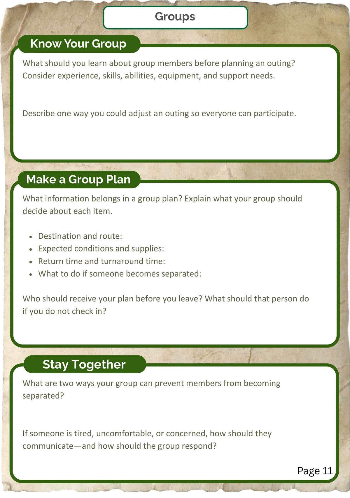 Preparation Adventure Journal: Group planning notes, page 11