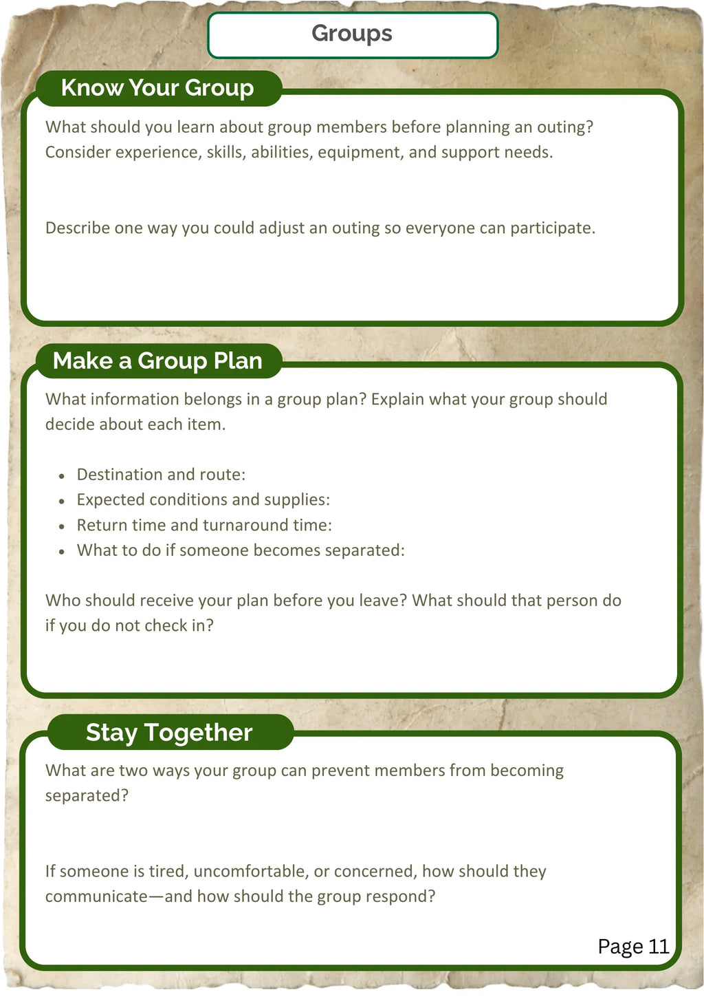 Preparation Adventure Journal: Group planning notes, page 11