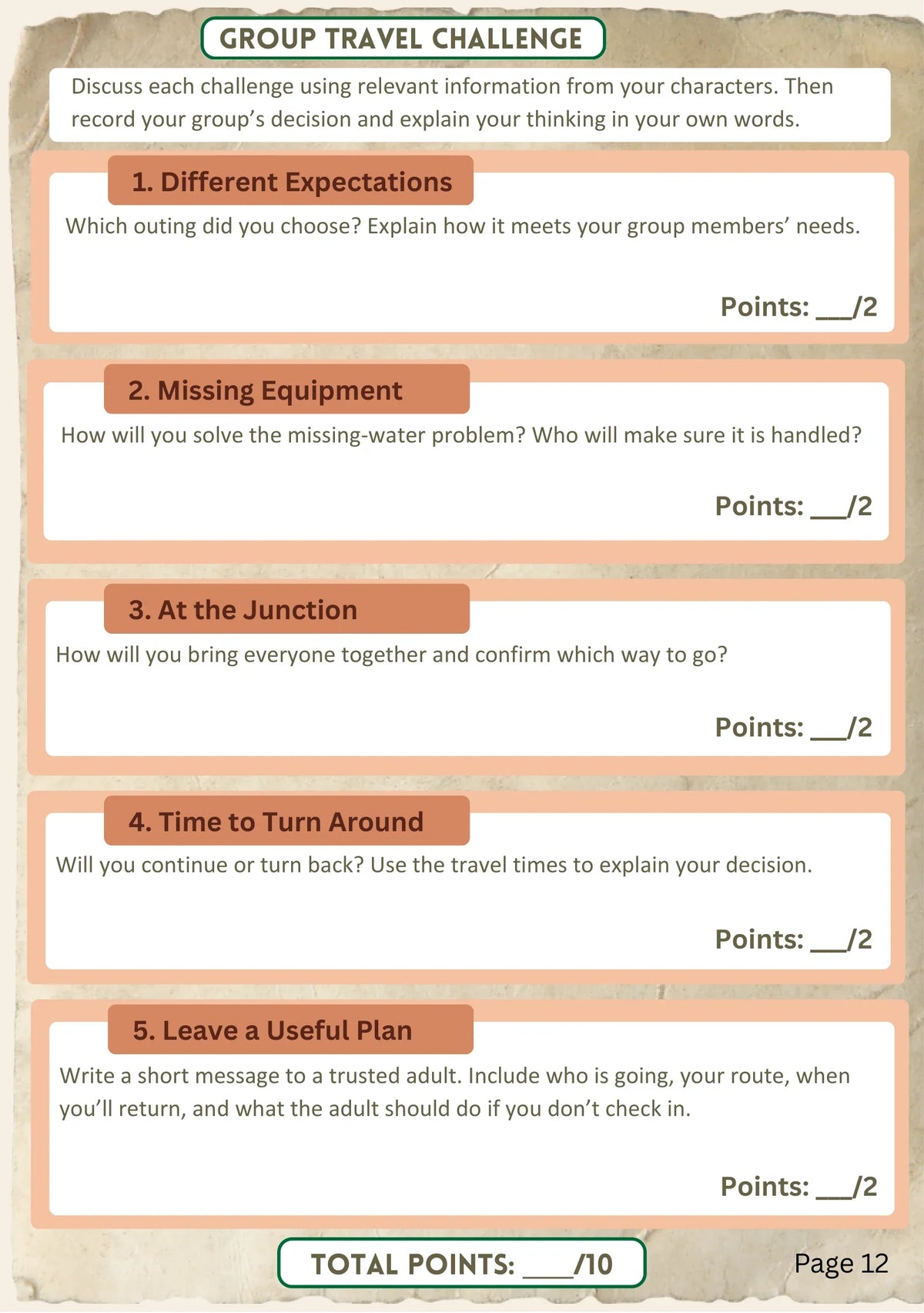 Preparation Adventure Journal: Group Travel Challenge assessment, page 12