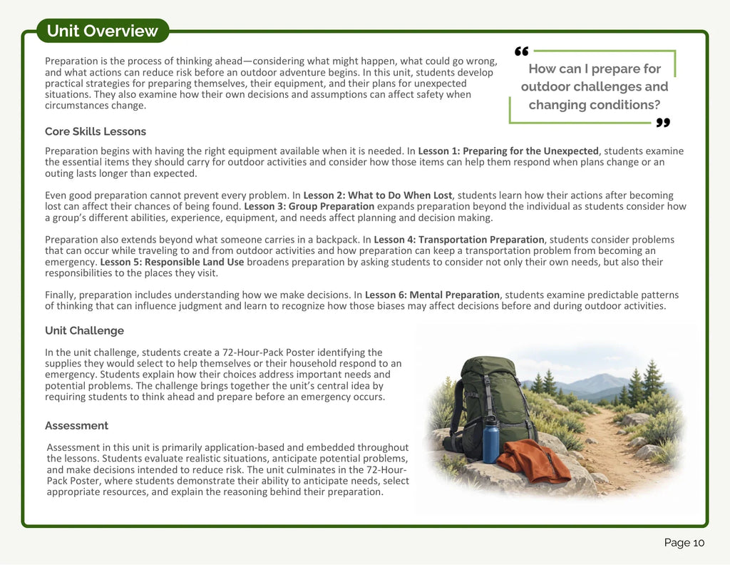 Preparation Teacher Manual: Unit overview, page 10