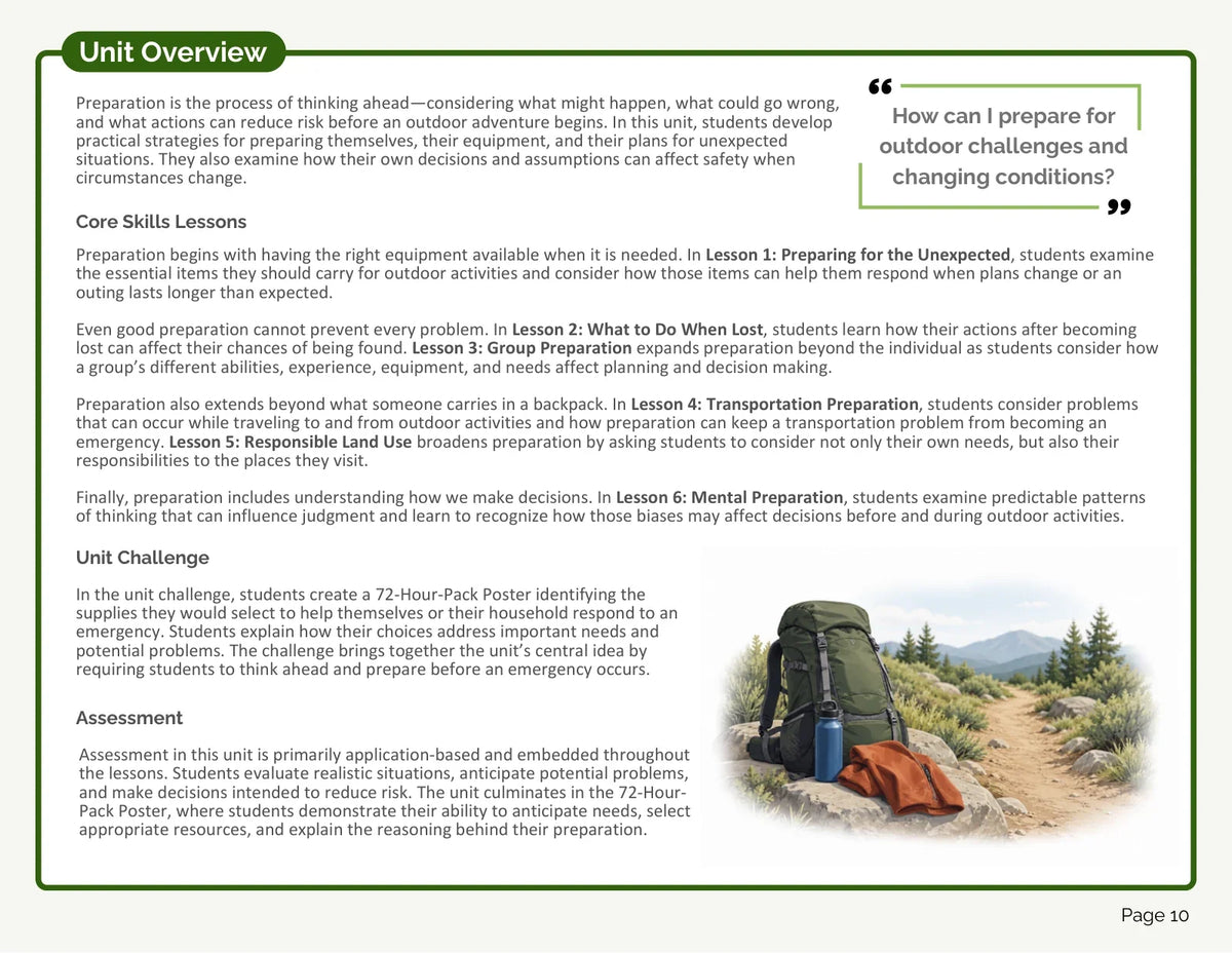 Preparation Teacher Manual: Unit overview, page 10