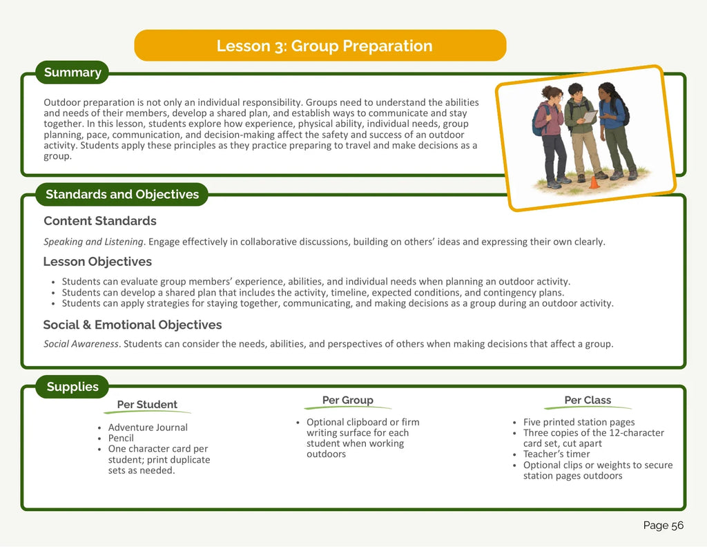 Preparation Teacher Manual: Lesson overview and supplies, page 56