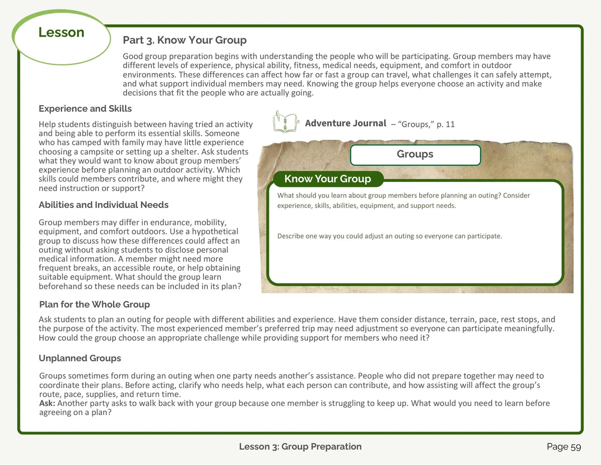 Preparation Teacher Manual: Know your group, page 59