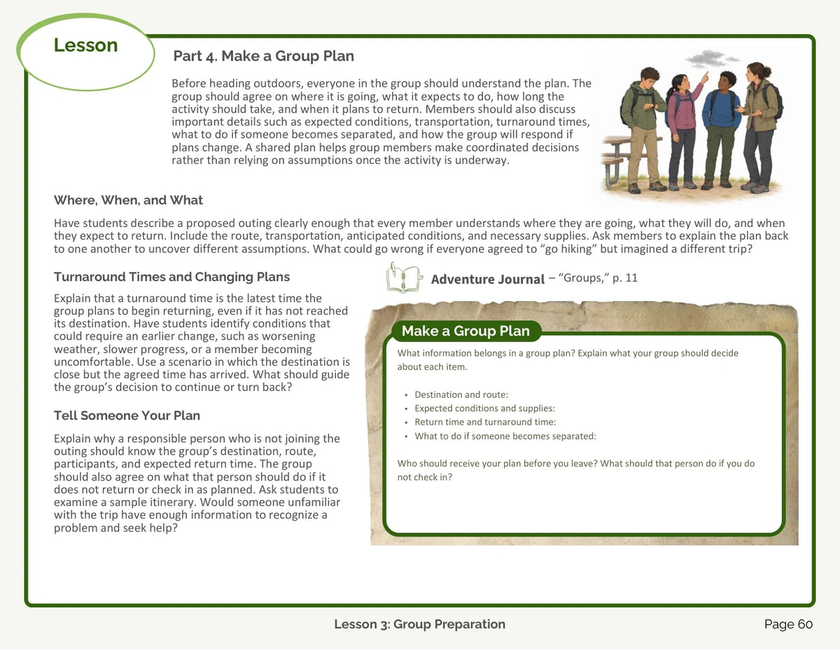 Preparation Teacher Manual: Make a group plan, page 60
