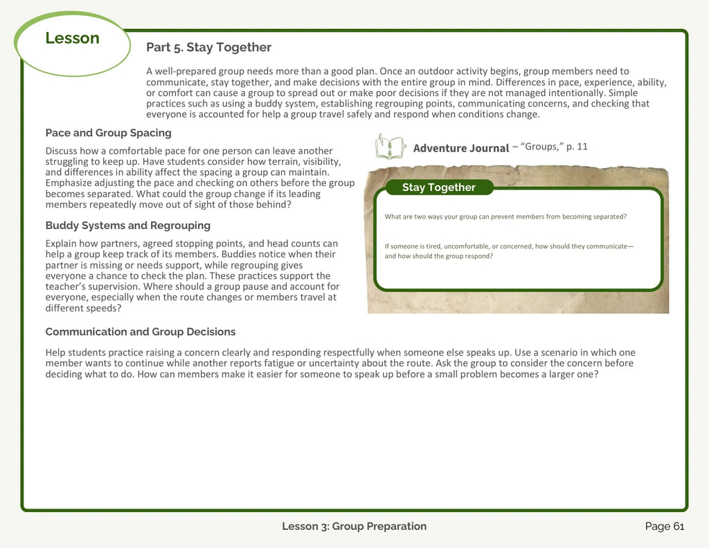 Preparation Teacher Manual: Stay together, page 61
