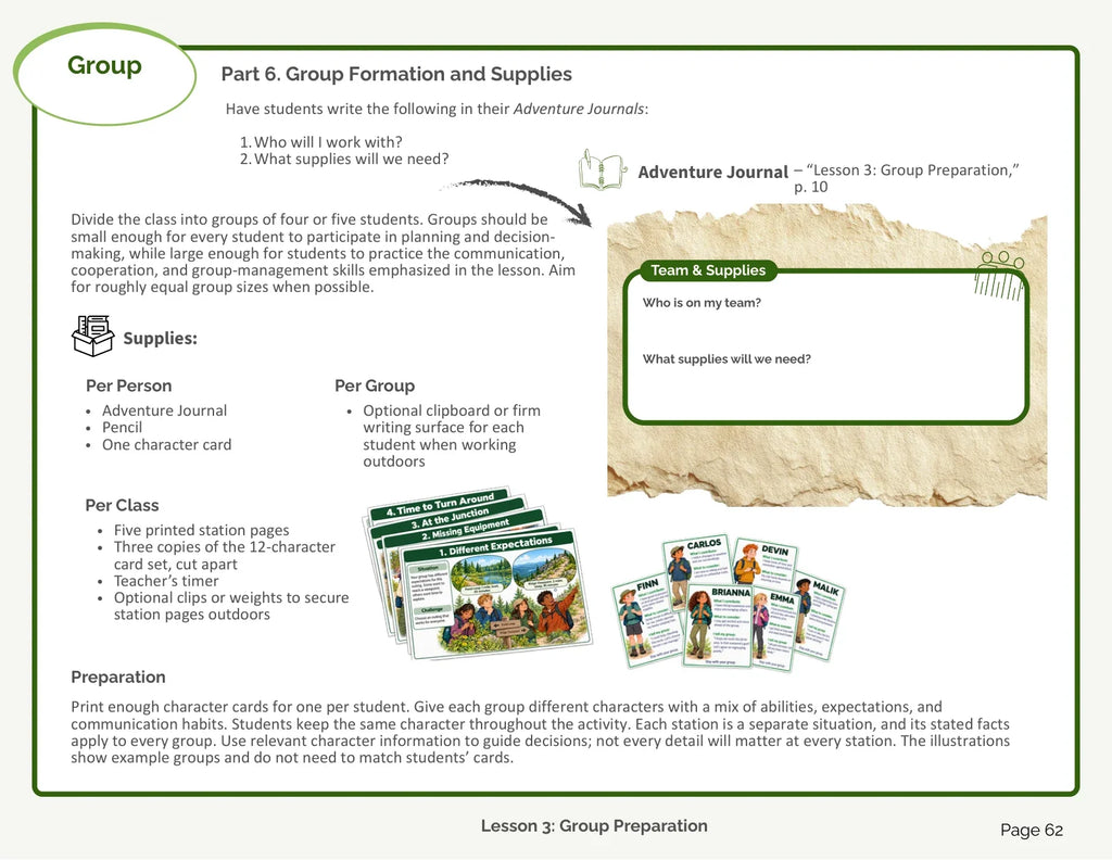 Preparation Teacher Manual: Team and supplies, page 62