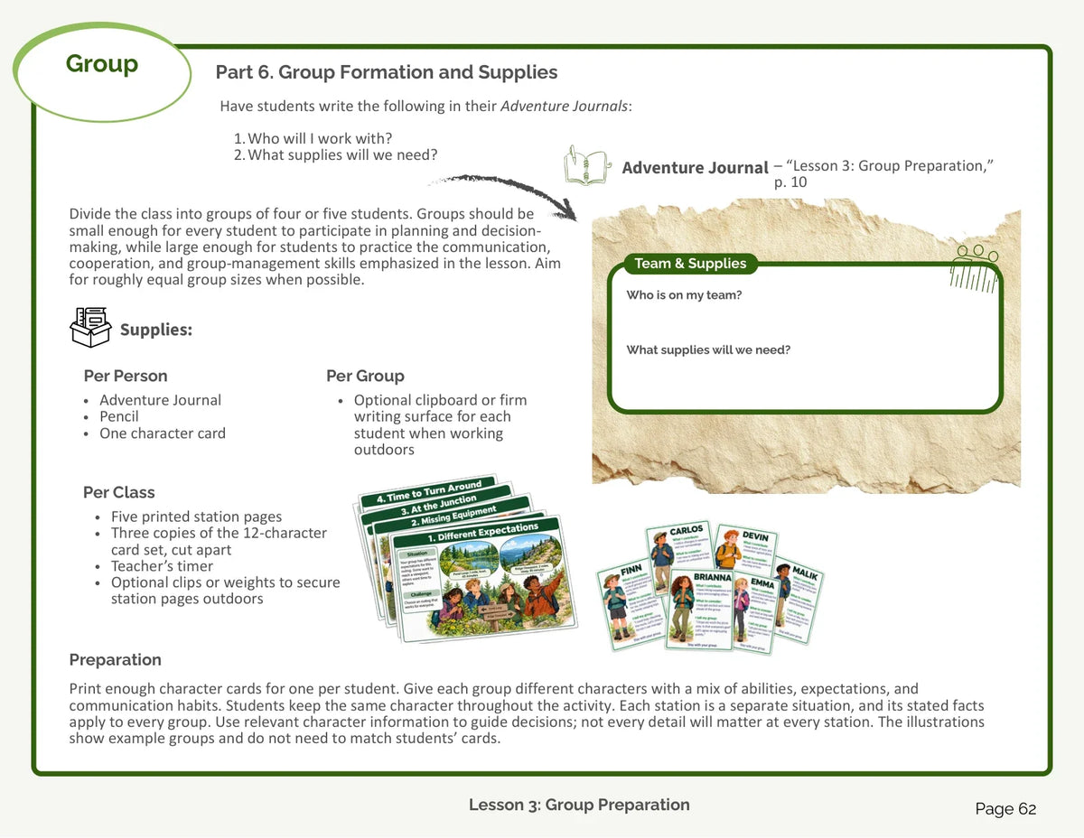 Preparation Teacher Manual: Team and supplies, page 62