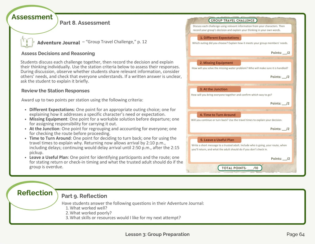 Preparation Teacher Manual: Assessment and reflection, page 64