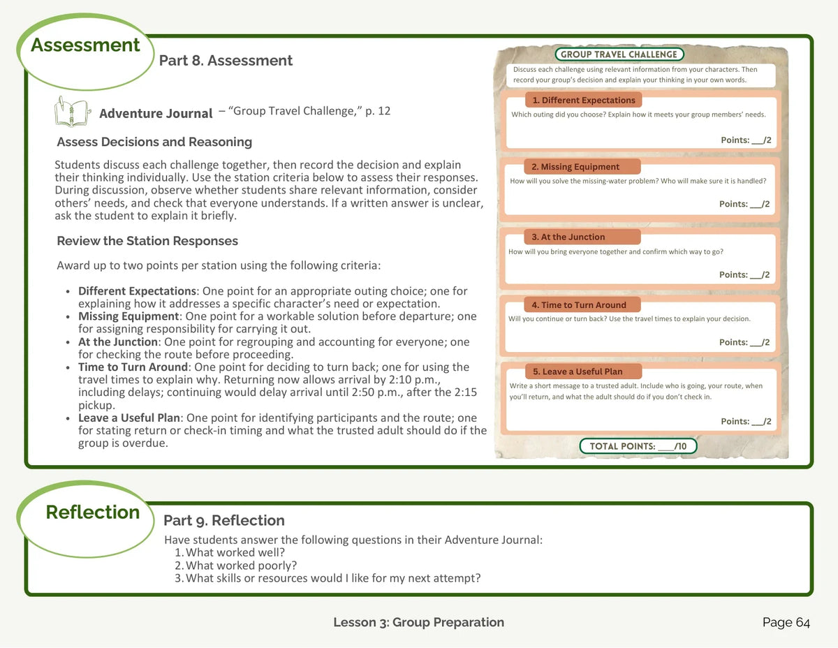 Preparation Teacher Manual: Assessment and reflection, page 64